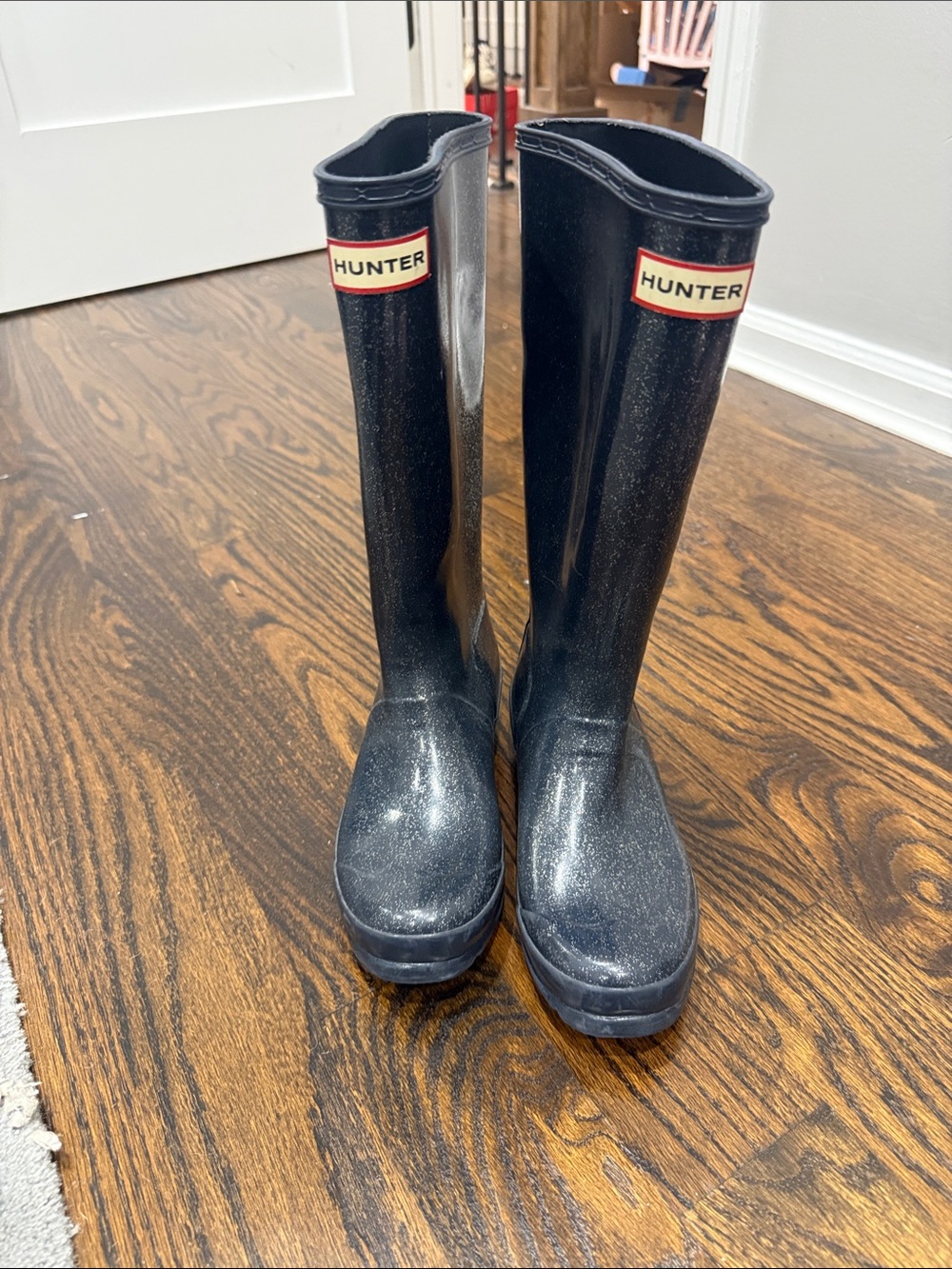 Hunter Kids Black Glitter Tall Rain Boots